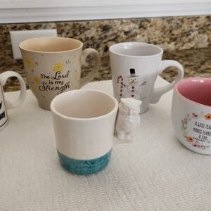 Ceramic Mug Set with Snowman and Floral Designs
